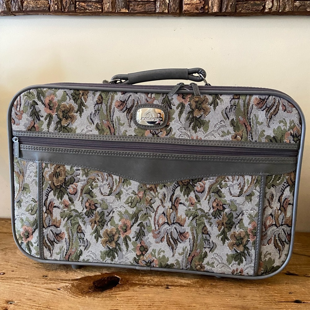Retro Jordache Floral Tapestry Upholstered Suitcase